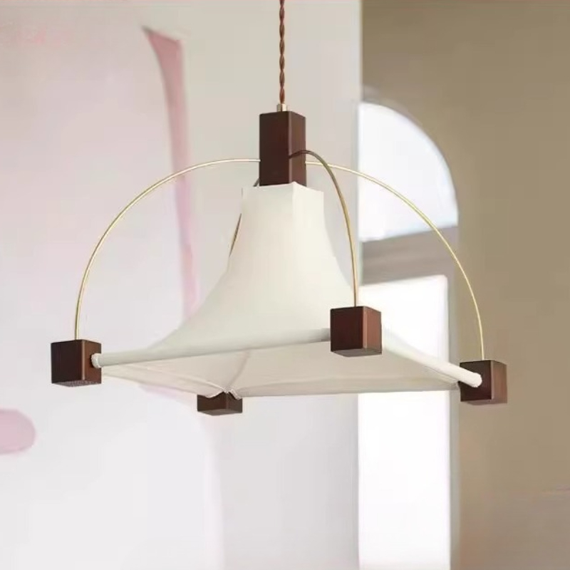 Interior Design White And Wood - Designer Elegant Square Fabric Restaurant Pendant