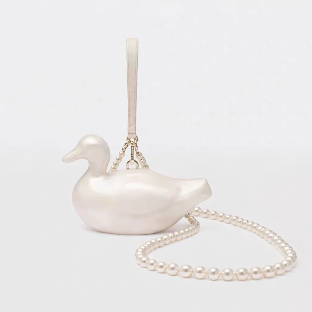 Interior Design Whimsical - Goose Shape Pearl Bead Chain Crossbody