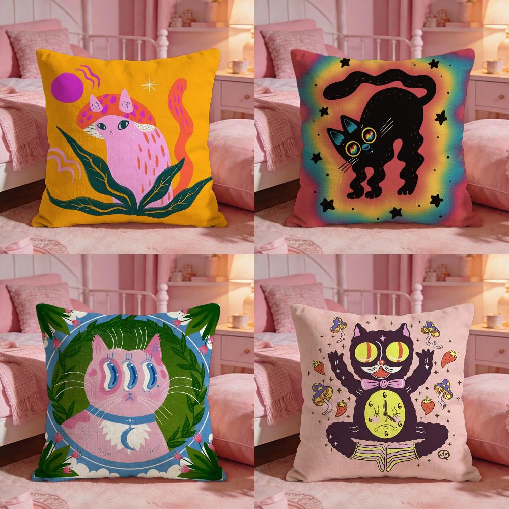 Interior Design Whimsical - Whimsical Plant Mushroom Cat Cushion Cover