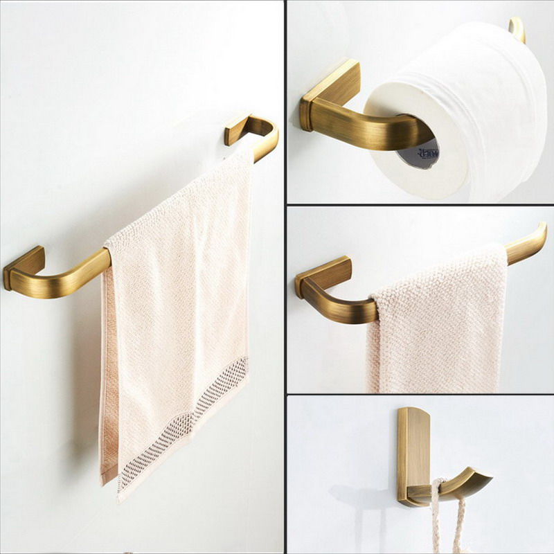 Antique Brass Hook - Antique Brass Square Bathroom Accessories Set