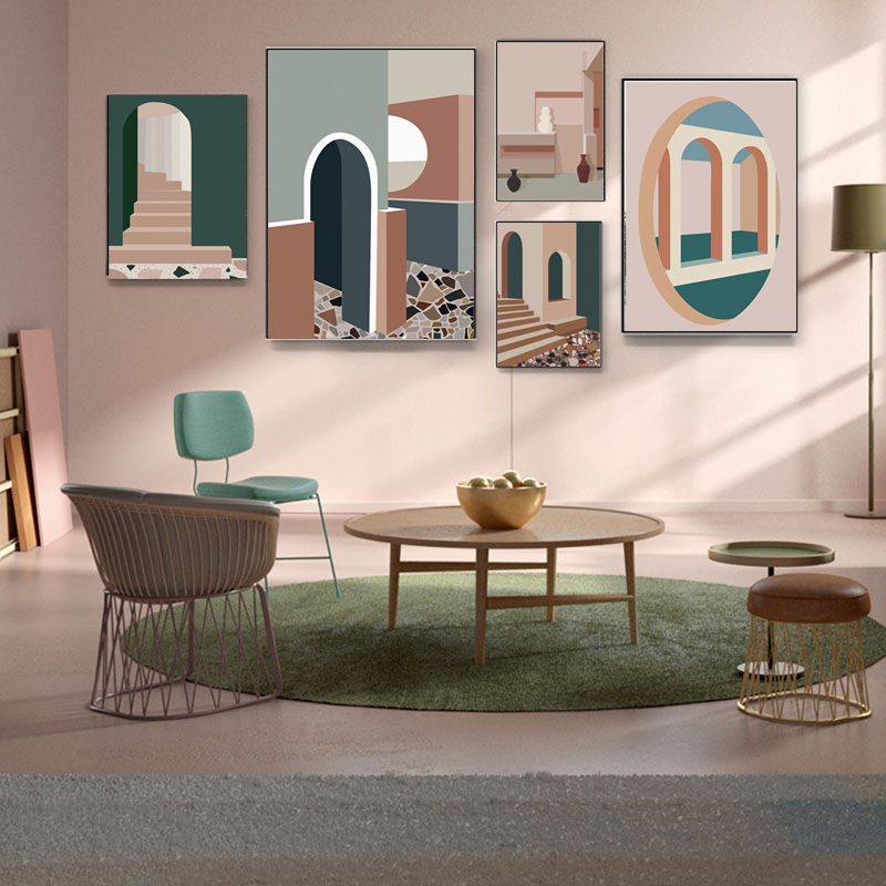 Interior Design Build - Retro Morandi Building Canvas Art Anime