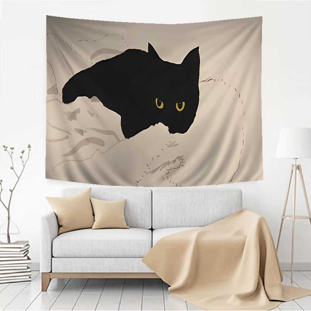 Interior Design Whimsical - Black Cat Tapestry Whimsical Feline Design
