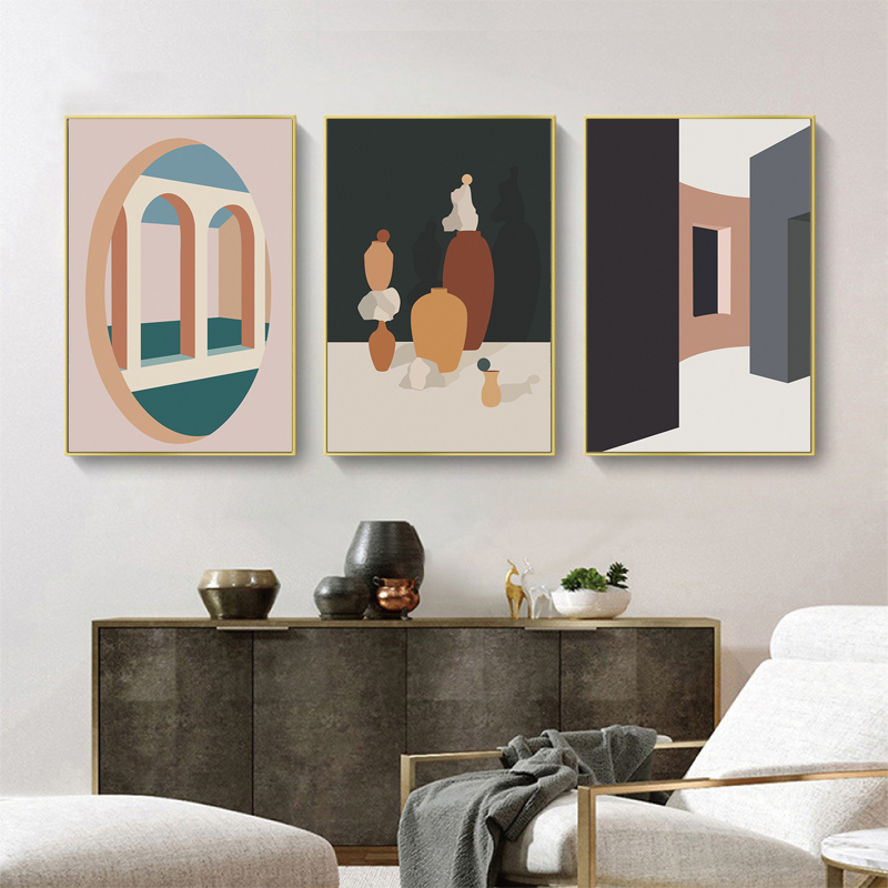 Retro Morandi Building Canvas  - Interior Design Build ulasan dan harga
