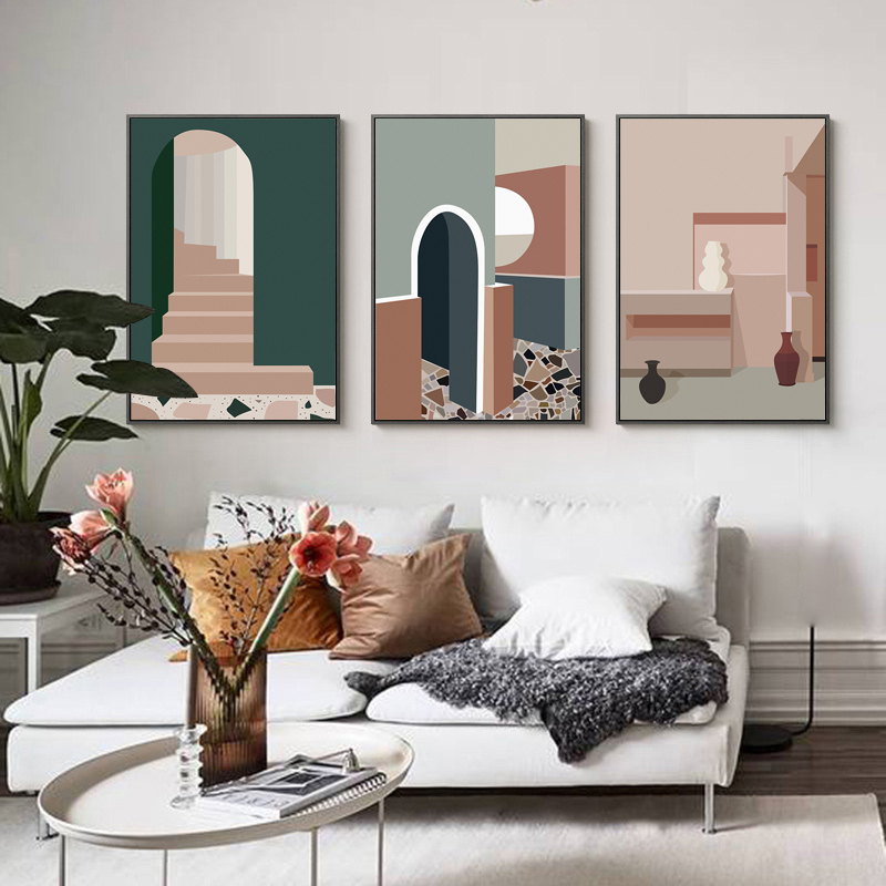 Retro Morandi Building Canvas  - Interior Design Build ulasan dan harga