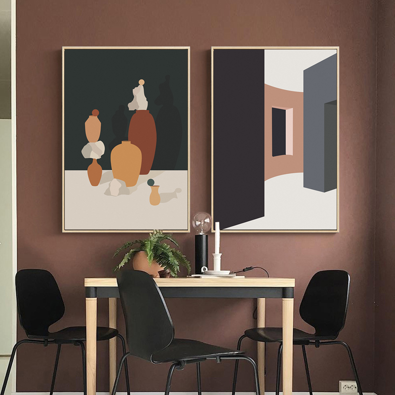 Retro Morandi Building Canvas  - Interior Design Build ulasan dan harga