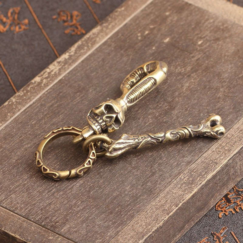 Solid Brass Keychain Skull Hea - Antique Brass Hook ulasan dan harga