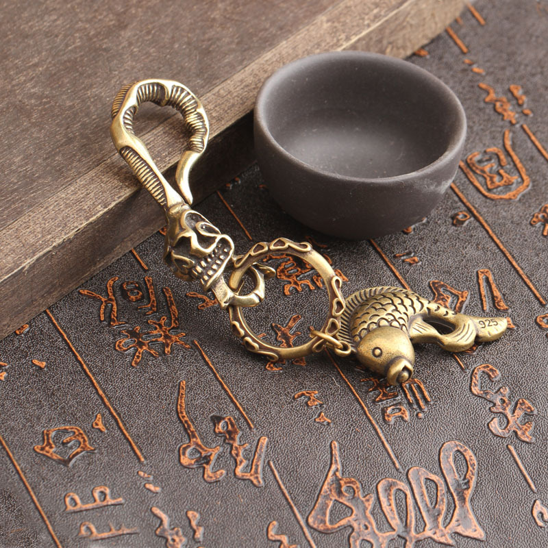 Solid Brass Keychain Skull Hea - Antique Brass Hook ulasan dan harga